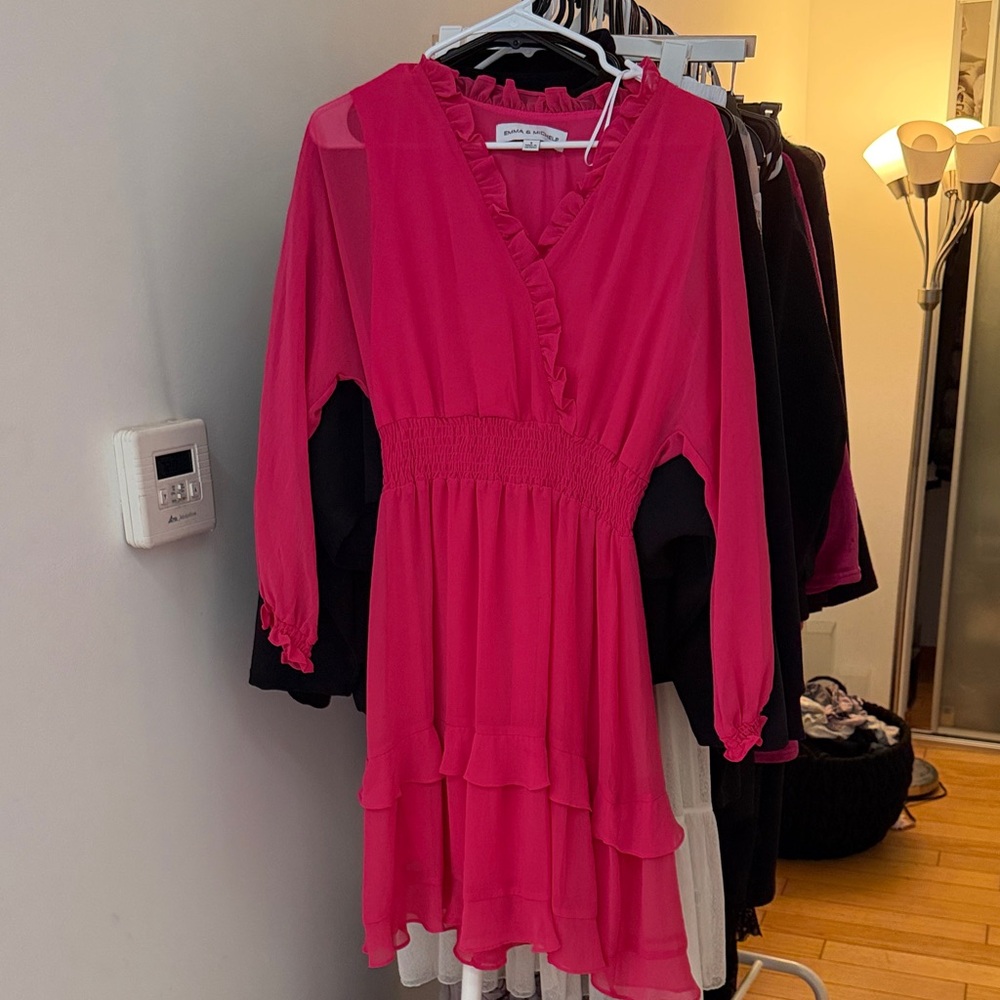 Emma & Michele Fuchsia Ruffle V-Neck Dress